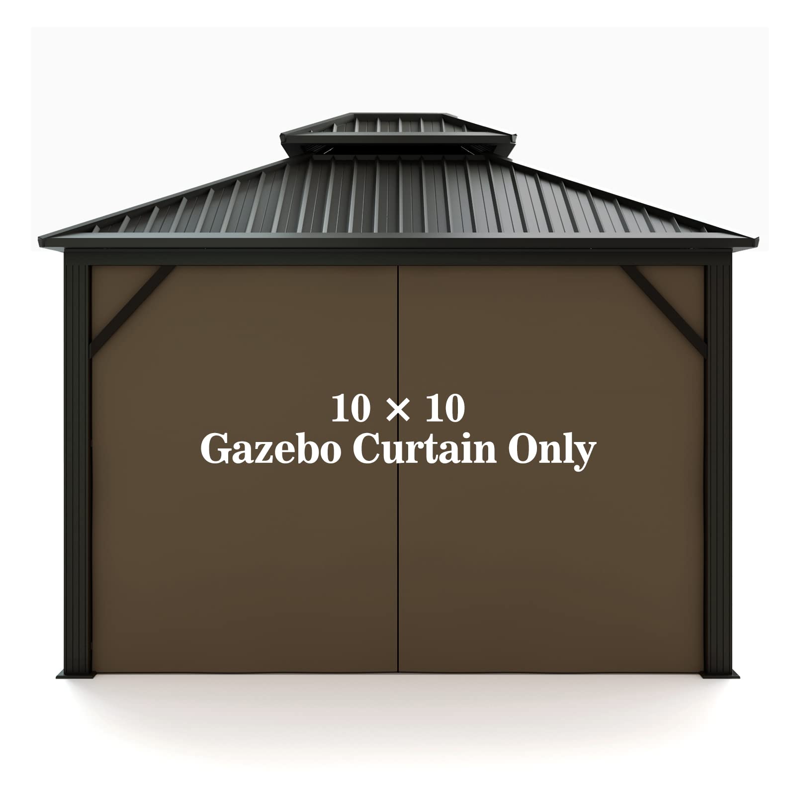 Hugline front view of brown gazebo curtain showing clean fit and privacy