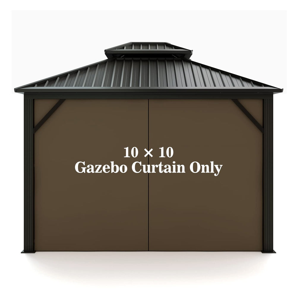 Hugline front view of brown gazebo curtain showing clean fit and privacy