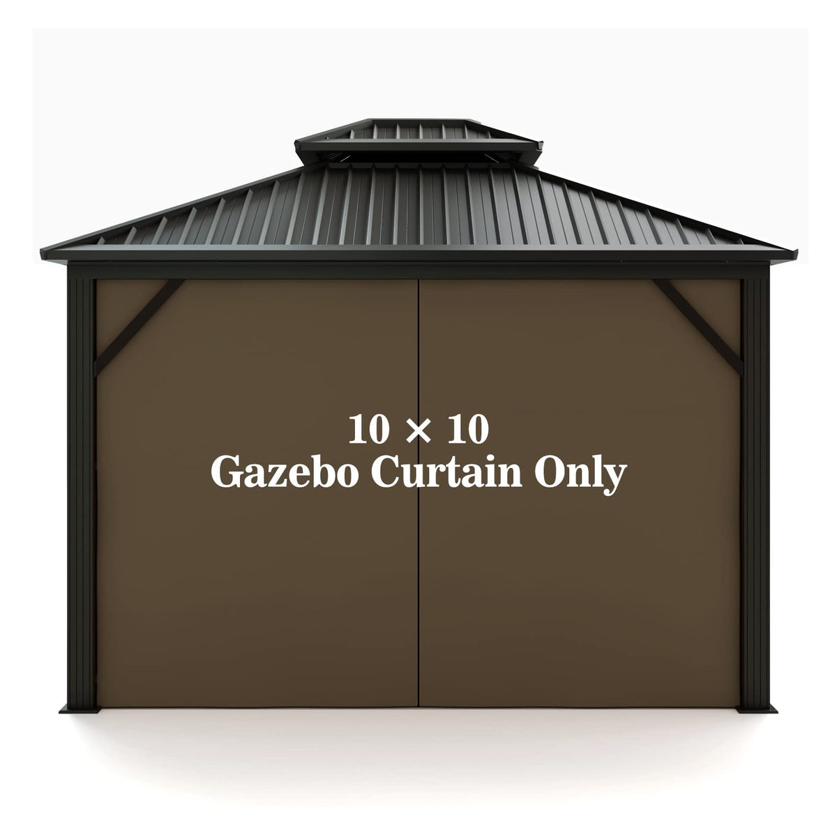 Hugline front view of brown gazebo curtain showing clean fit and privacy
