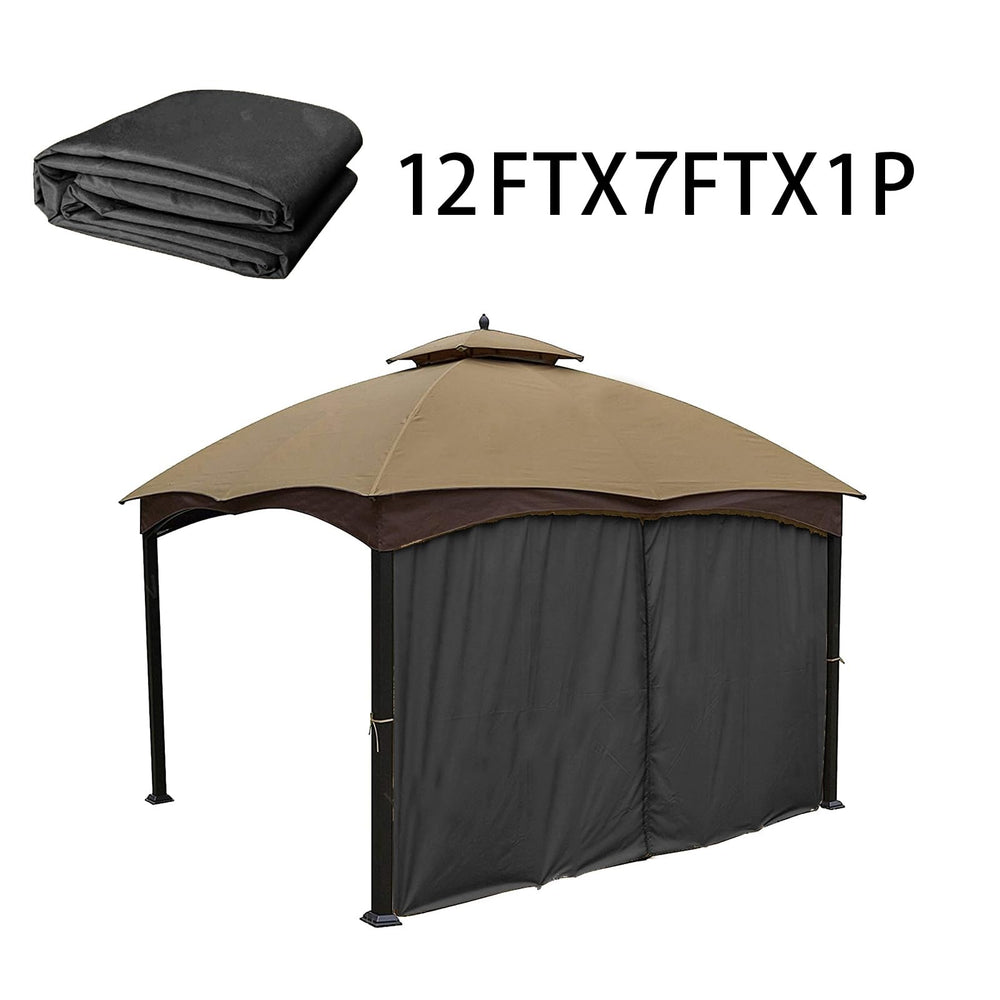 Hugline curtain next to chair showing scale for a 10'x12' gazebo opening