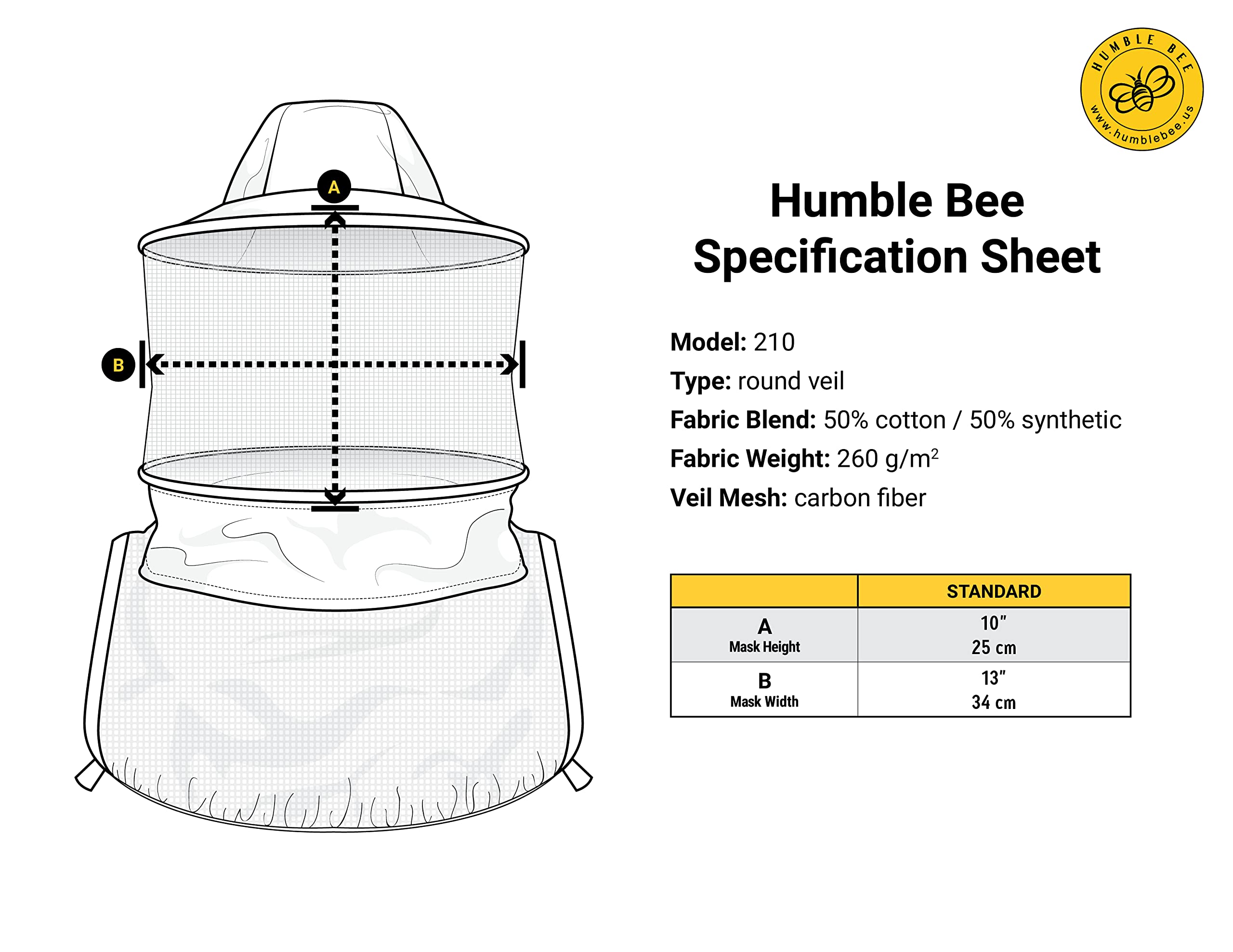 Humble Bee veil on model beside ruler illustrating universal one-size fit