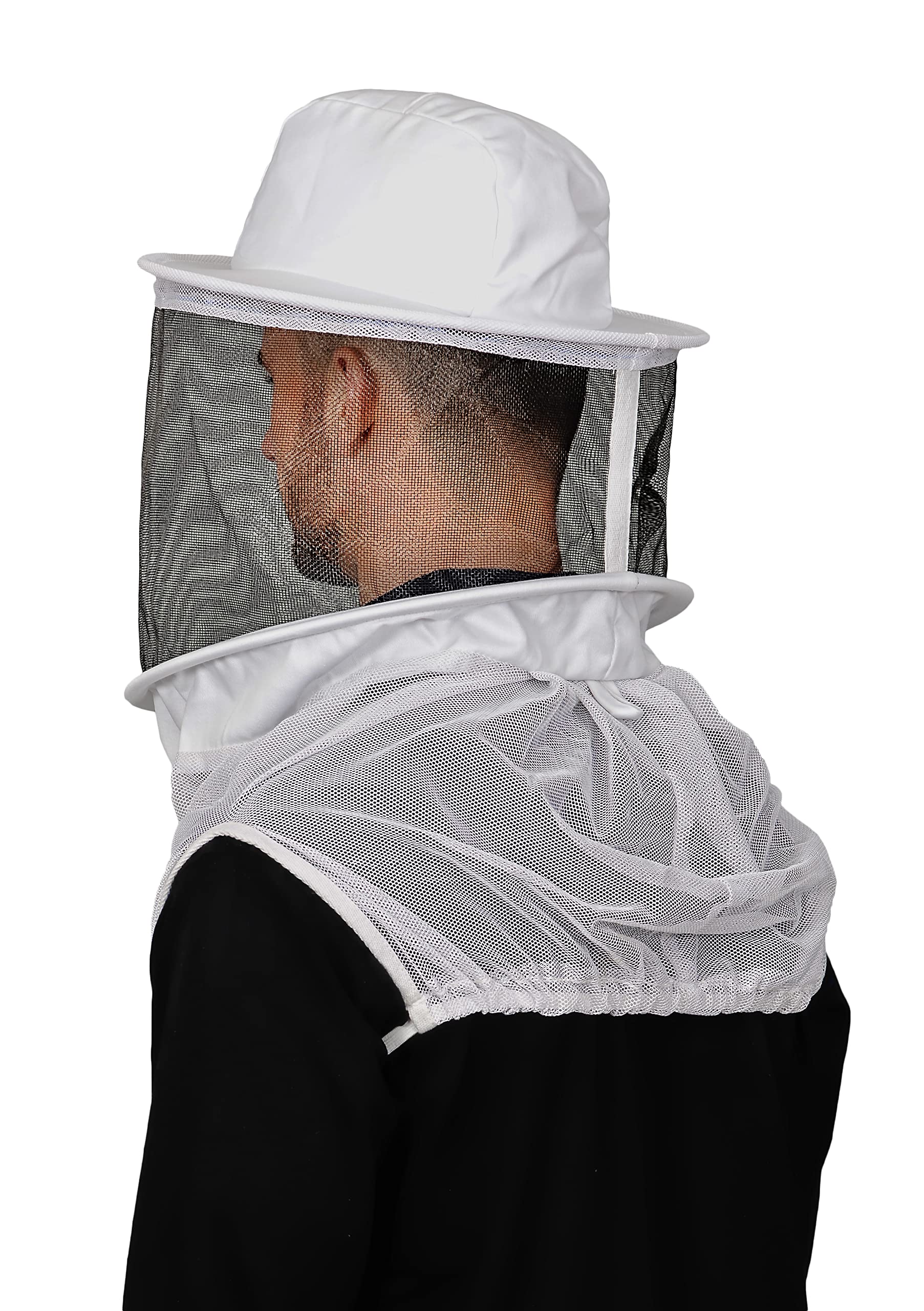 Humble Bee veil worn during hive inspection showing secure fit and visibility