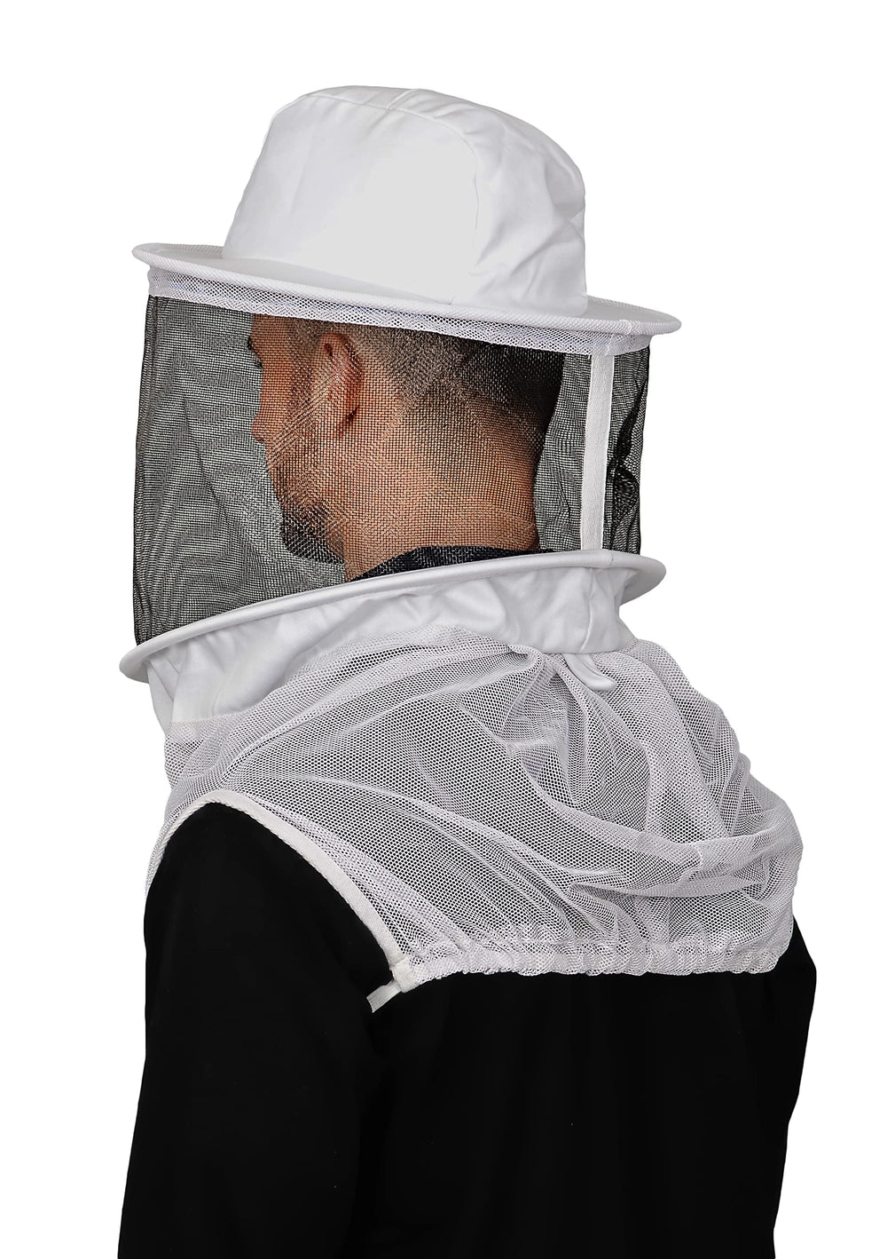 Humble Bee veil worn during hive inspection showing secure fit and visibility