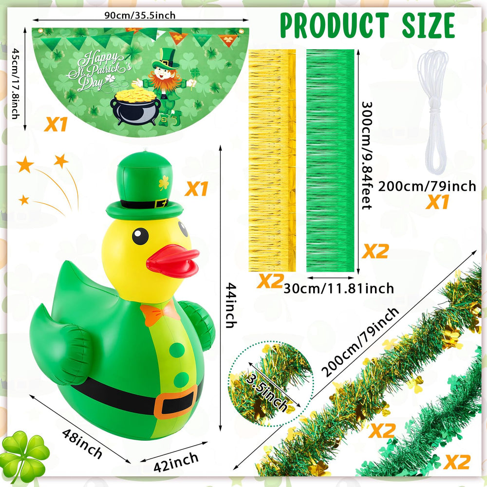 Hungdao duck detail close-up highlighting PVC texture and festive shamrock pattern