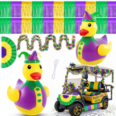 Hungdao inflatable duck front view showing bright jester design and easy setup benefit