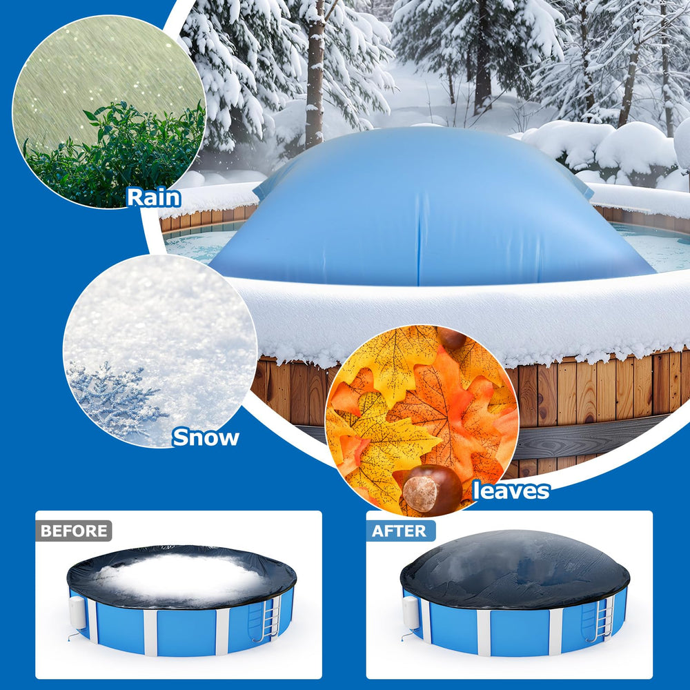 Hungdao pillow inflated at pool center reducing cover sag and pressure