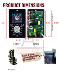 HunGrill controller backboard close-up showing connectors and fault detection benefits.