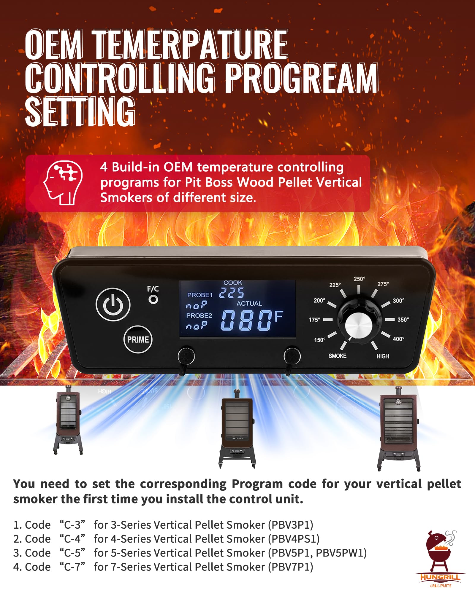 HunGrill controller installed in a Pit Boss panel, returning factory-style operation