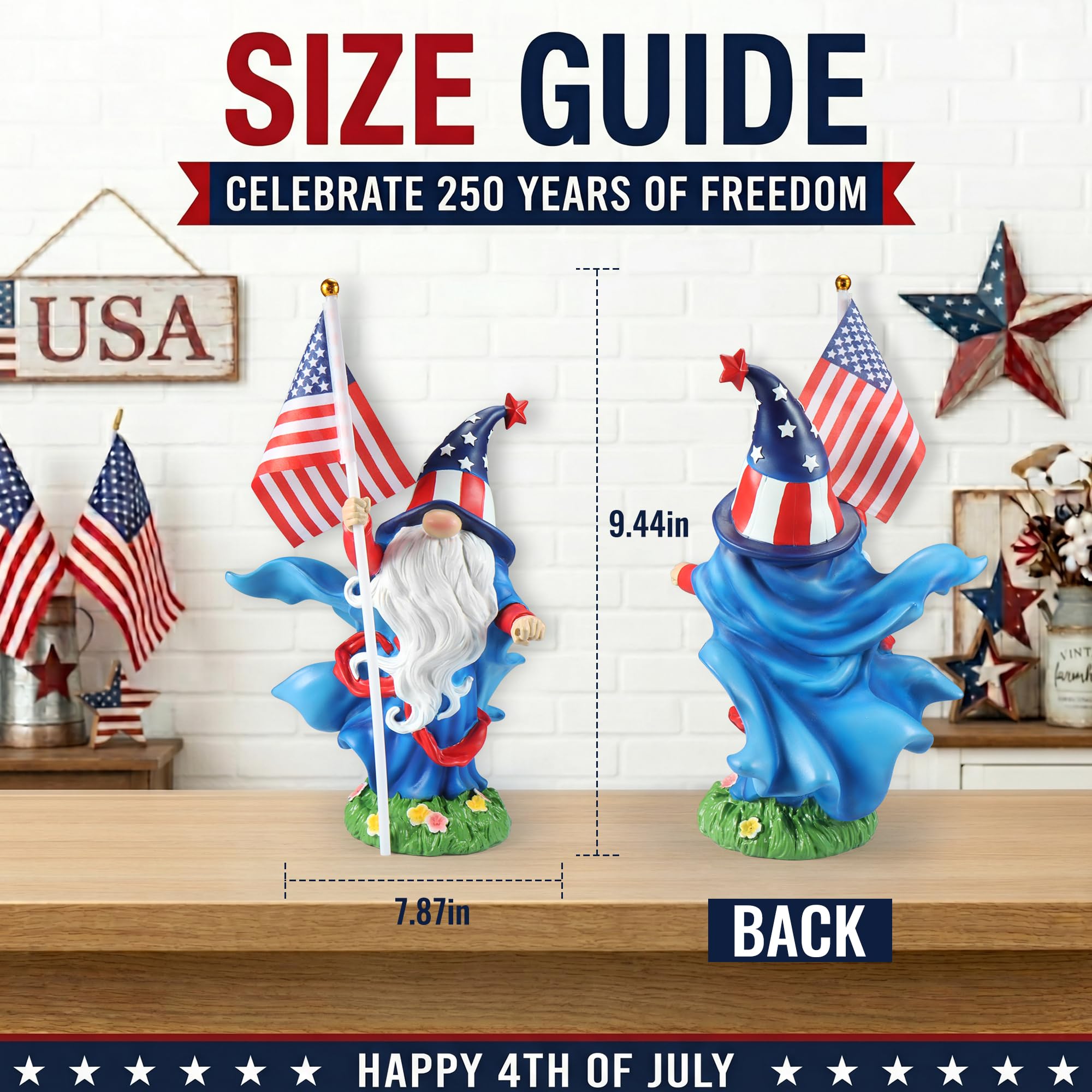 HUNKING gnome flag detail highlights stars and stripes benefit