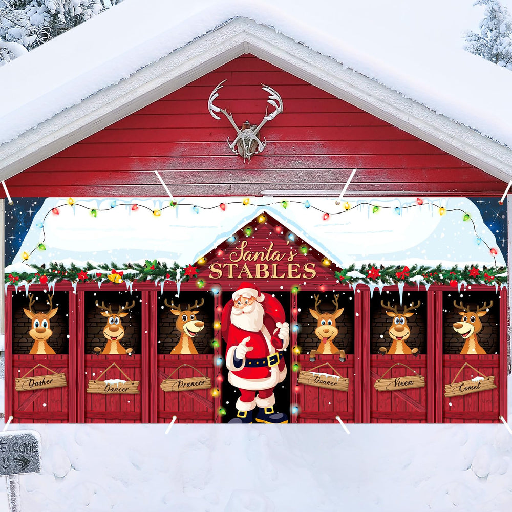 HunnmingRe full garage banner showing Santa and reindeer, creating instant curb appeal