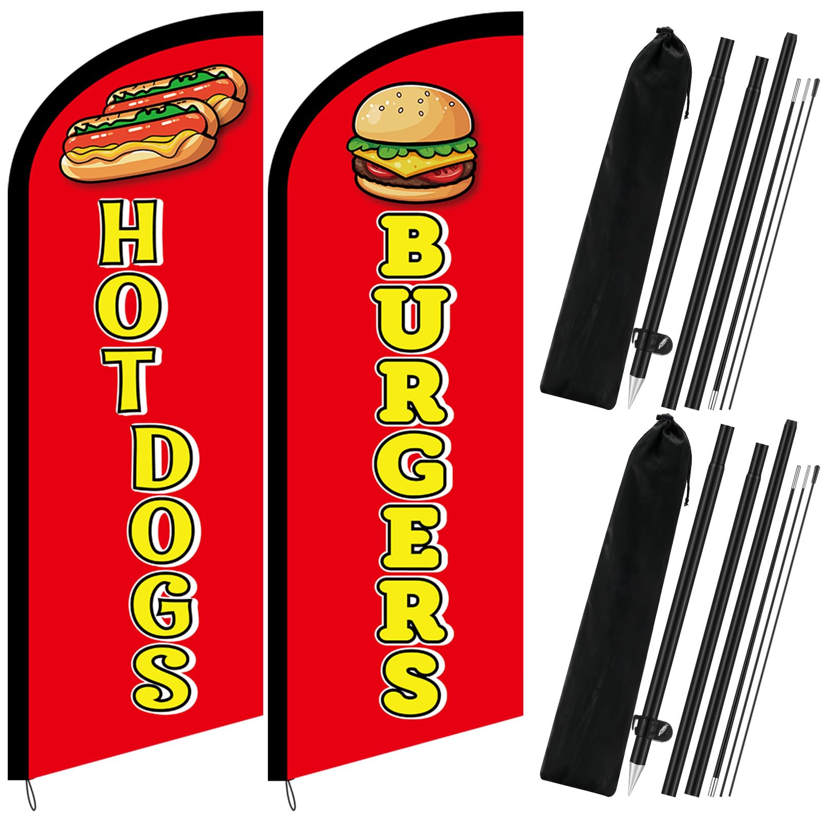 HunnmingRe front view of burger and hot dog flags boosting visibility