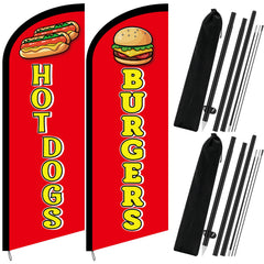 HunnmingRe front view of burger and hot dog flags boosting visibility