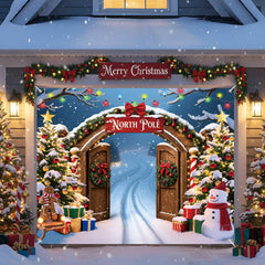 HunnmingRe front view garage banner showing full North Pole scene and curb appeal