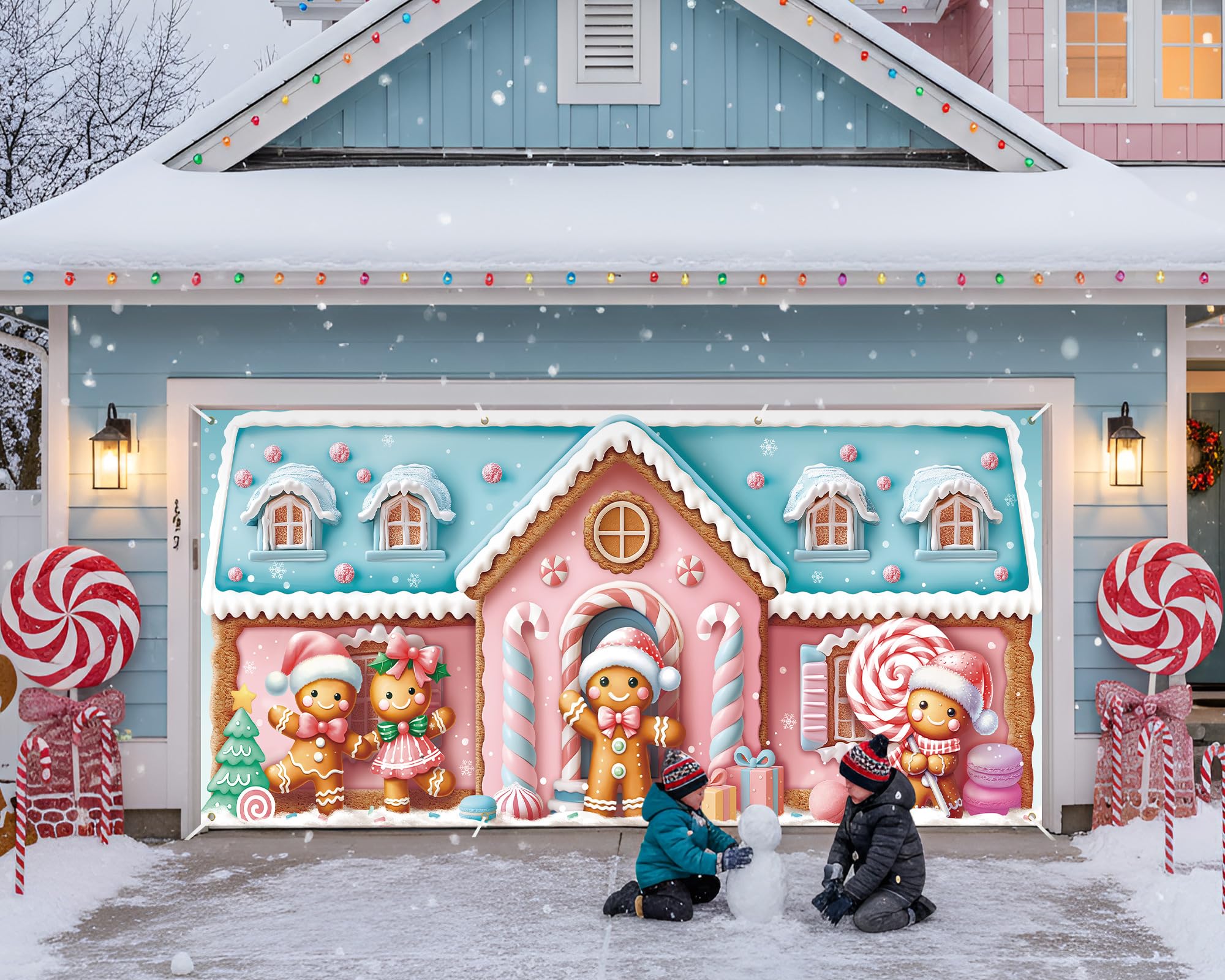 HunnmingRe installed on a garage door creating festive curb attraction