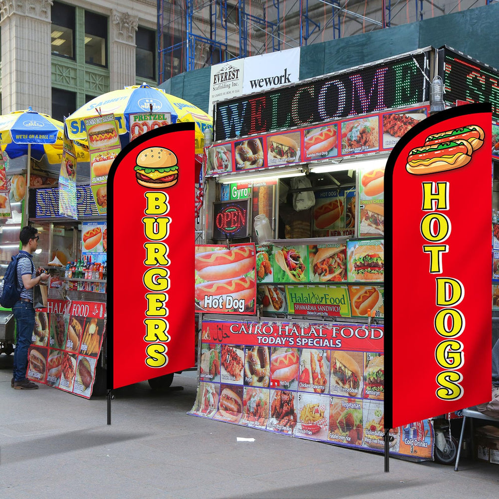 HunnmingRe flags displayed curbside attracting walk-up customers