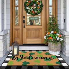 HunnmingRe shamrock mat on entryway, adds festive St. Patrick's charm