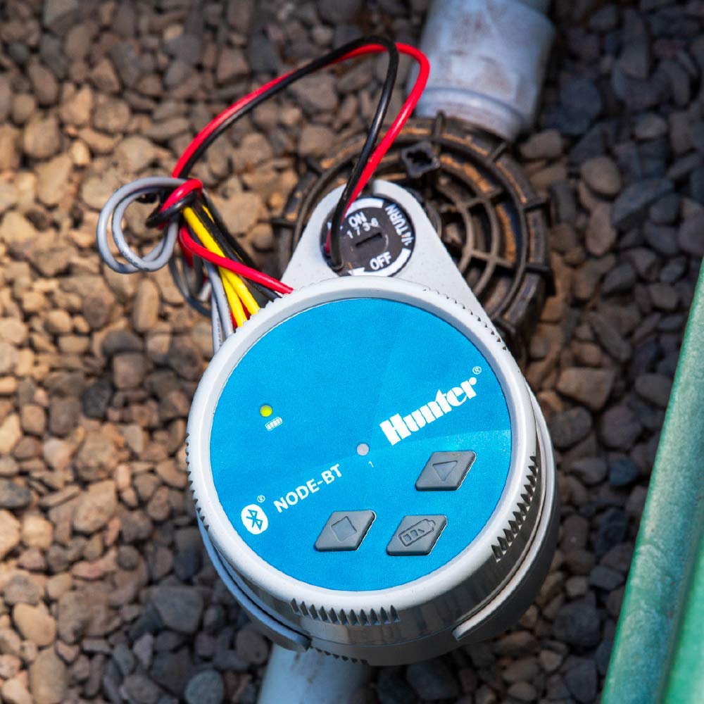 Hunter NODE-BT-100 sealed housing exposed to rain illustrating waterproof durability