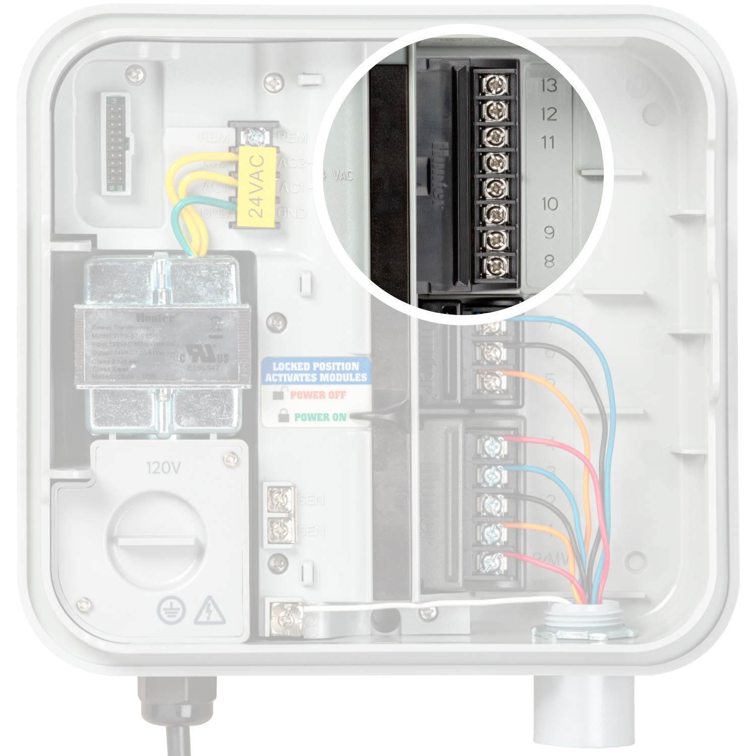 Hunter PCM-900 close-up of connectors demonstrating easy tool-free installation