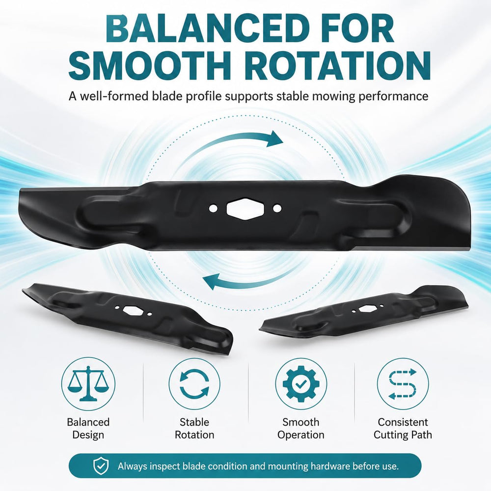 hunter-wish blade being installed on a 54-inch mower deck, demonstrates easy bolt-on replacement