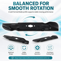hunter-wish blade being installed on a 54-inch mower deck, demonstrates easy bolt-on replacement