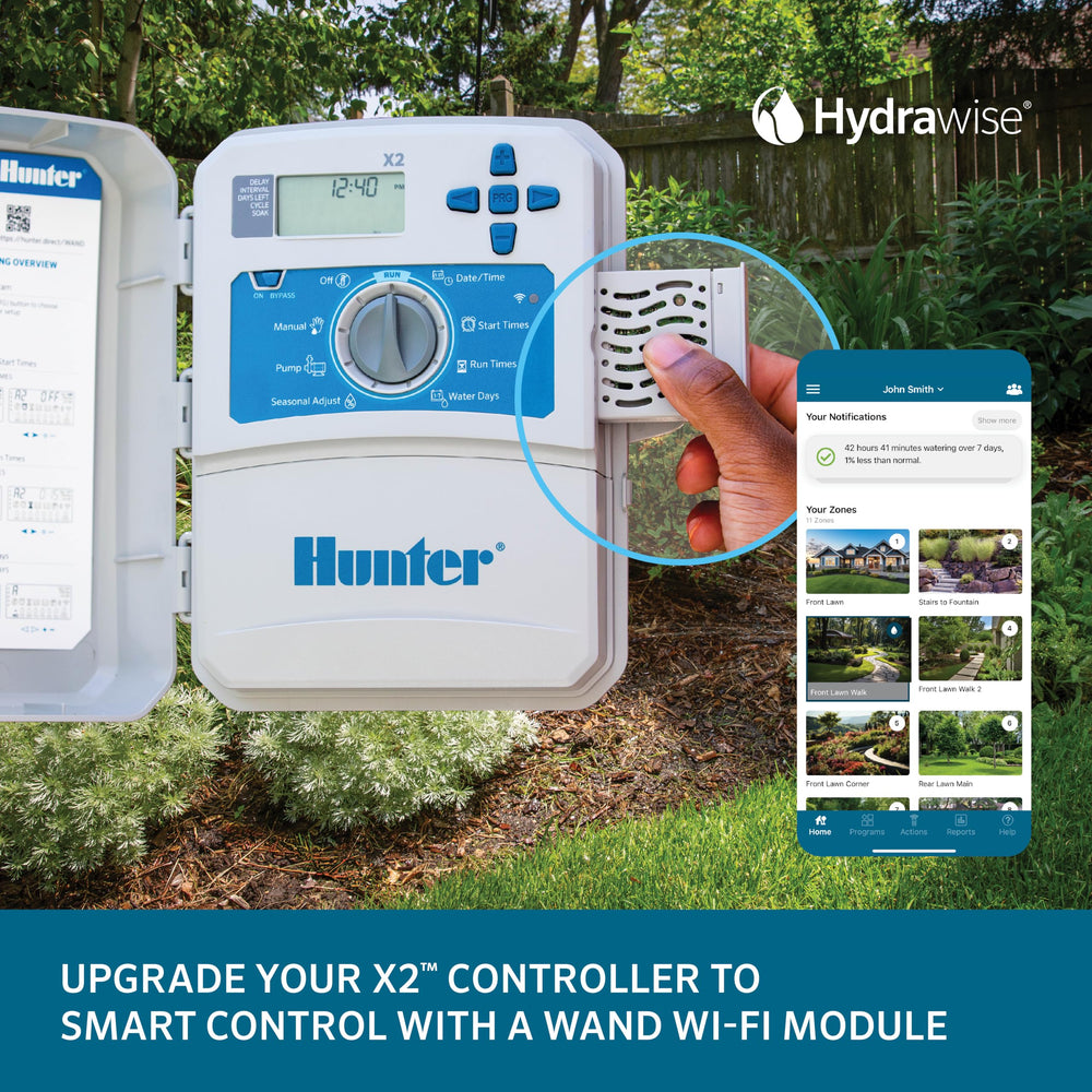 Hunter X2 with optional WAND module attached showing Wi‑Fi upgrade capability