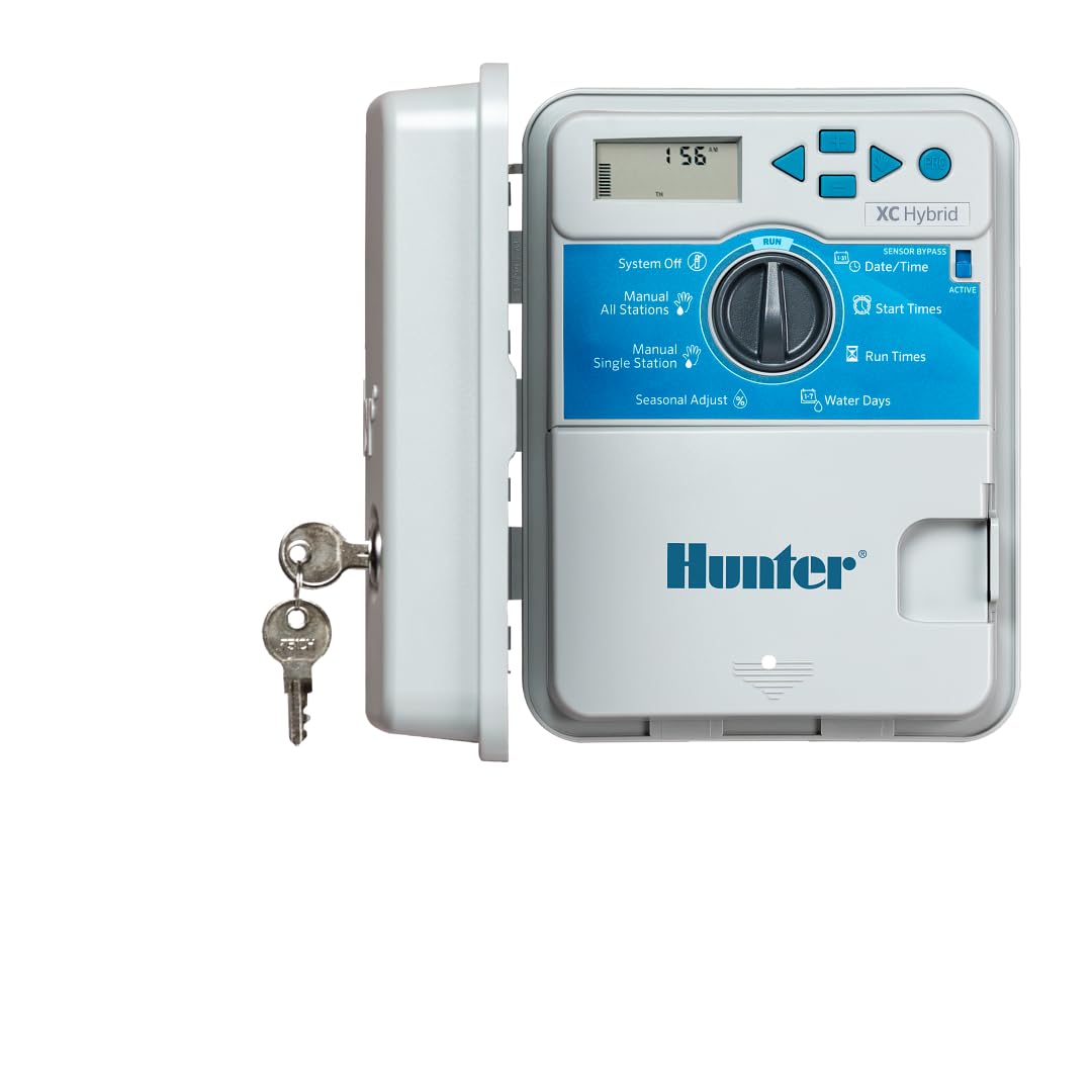 Hunter XC Hybrid front panel showing controller display and labeled terminals for easy setup