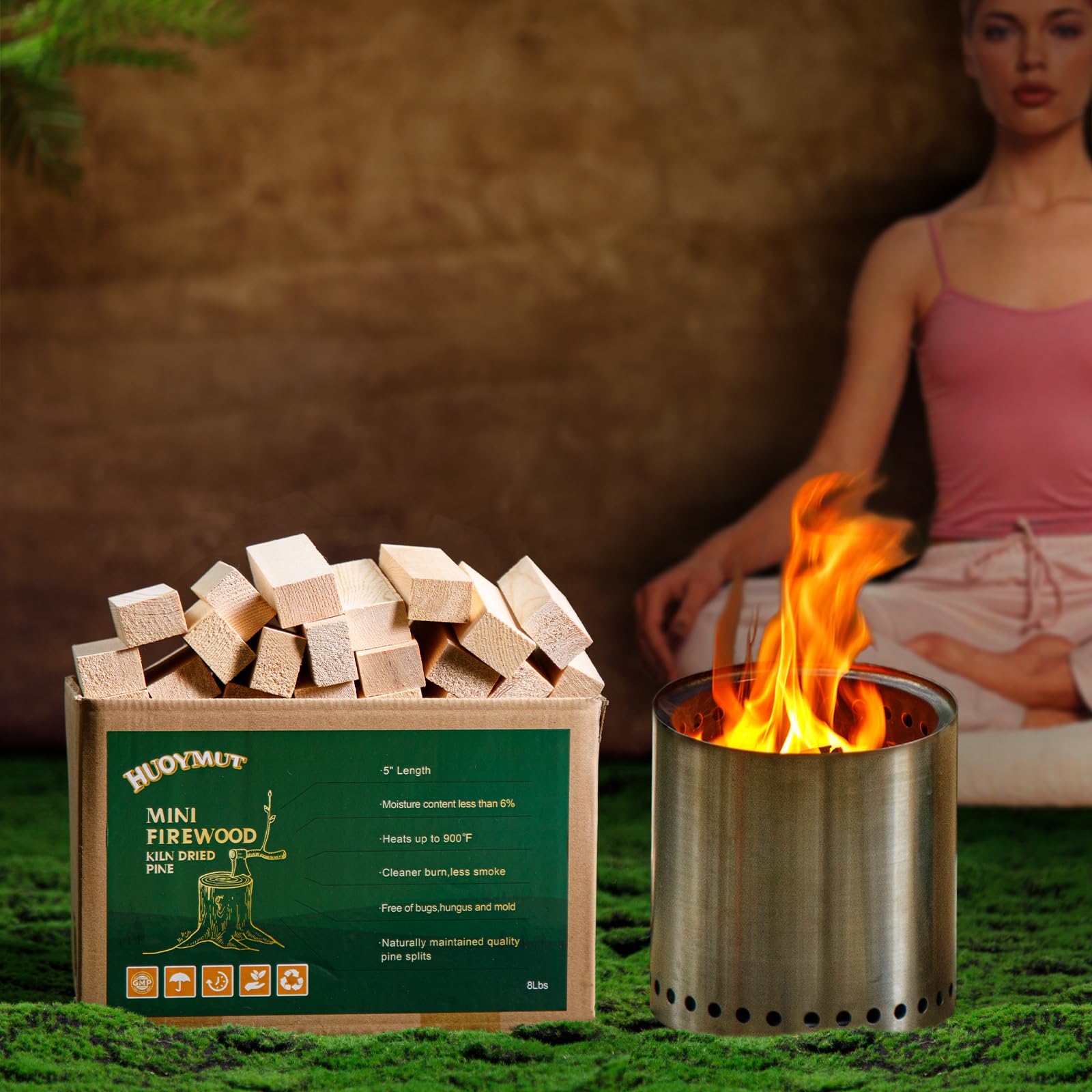 HuoYmut outdoor evening scene with tabletop firepit showing portable warmth