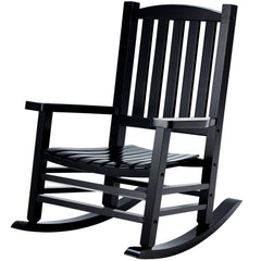 Hupmad front view of black porch rocker showing elegant silhouette and durable finish