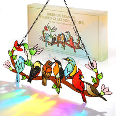 Huray Rayho front view showing bird motif and colorful glass benefiting room brightness