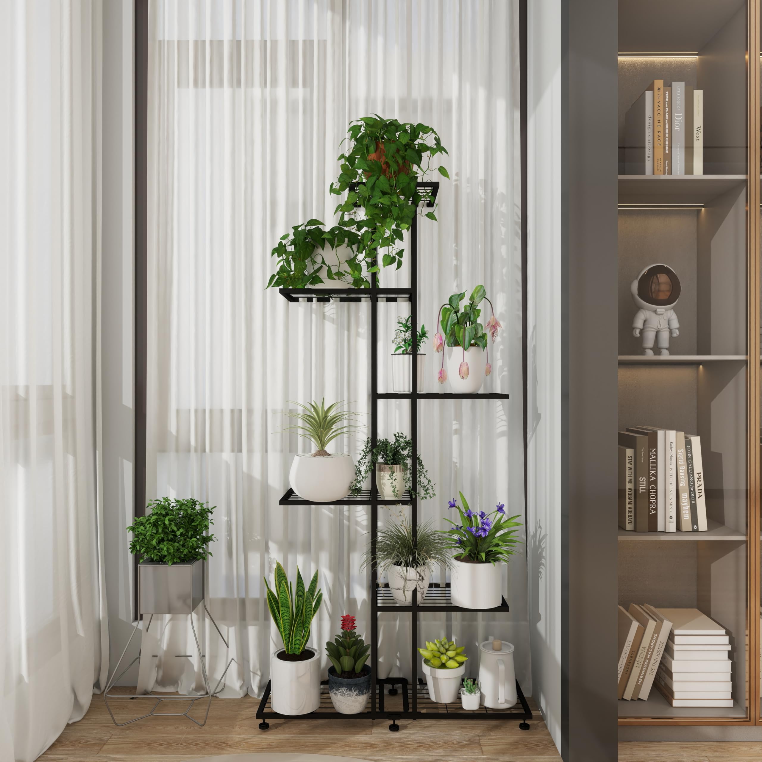 HusDream plant stand on balcony showing decorative outdoor use benefit