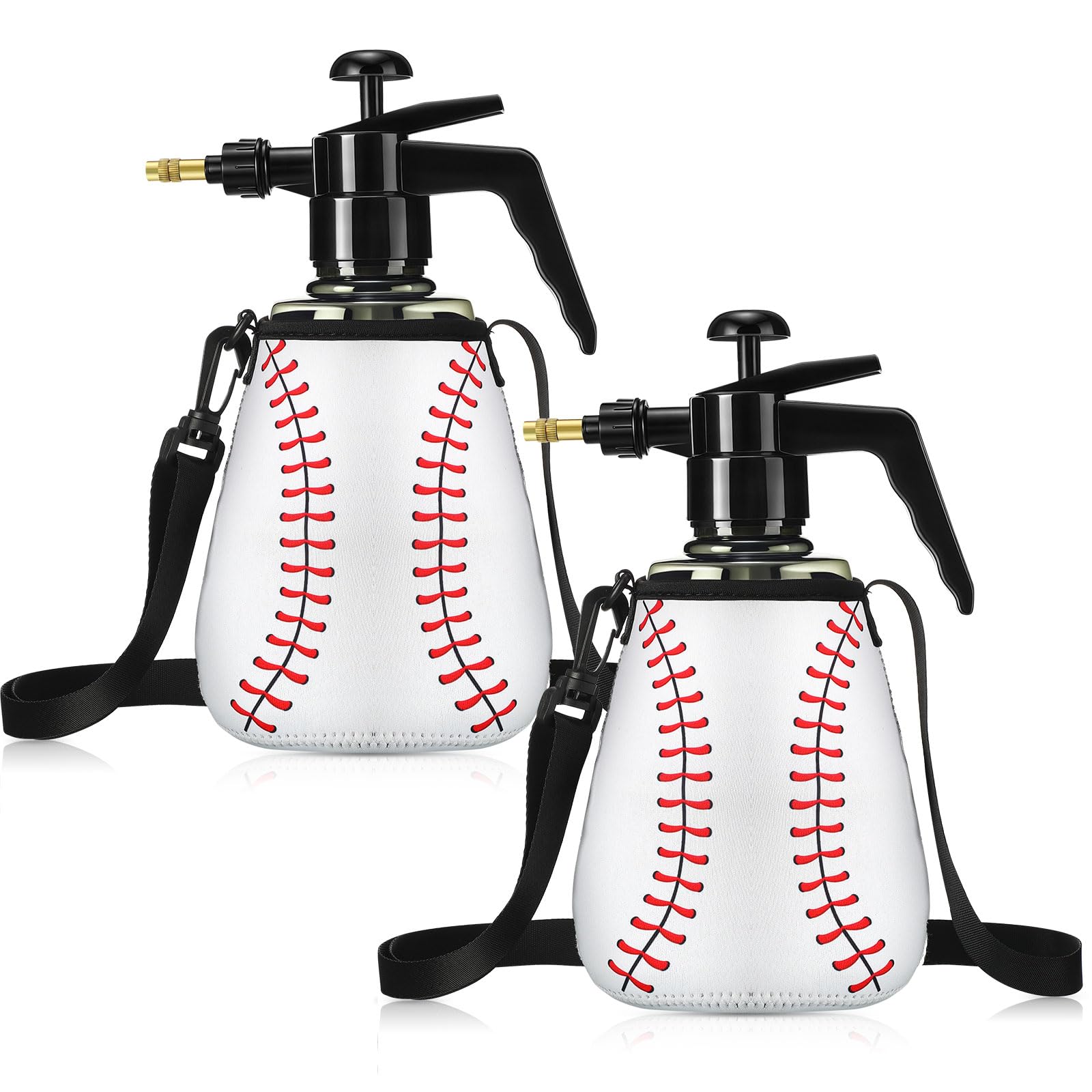 Hushee front view of two baseball-style misters showing full package and straps, convenient transport
