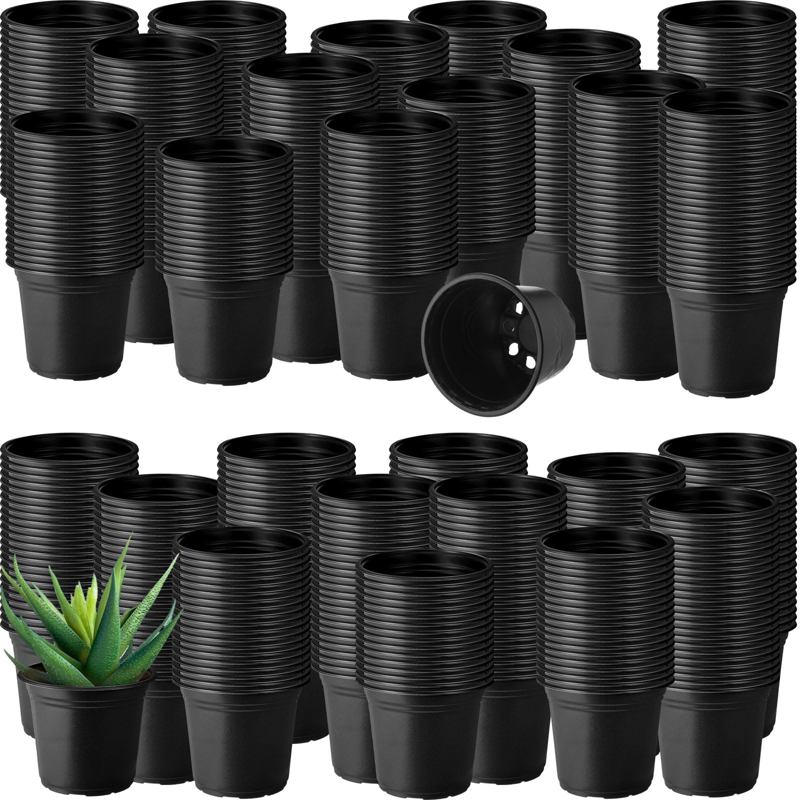 Hushee front view of 4-inch black pots showing uniform stackability and storage benefit