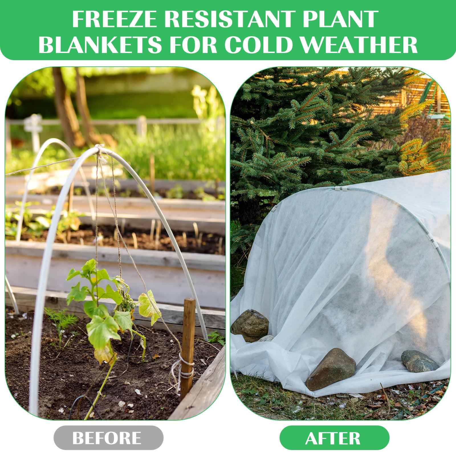 Hushee cover draped over vegetable bed protecting seedlings from frost and pests