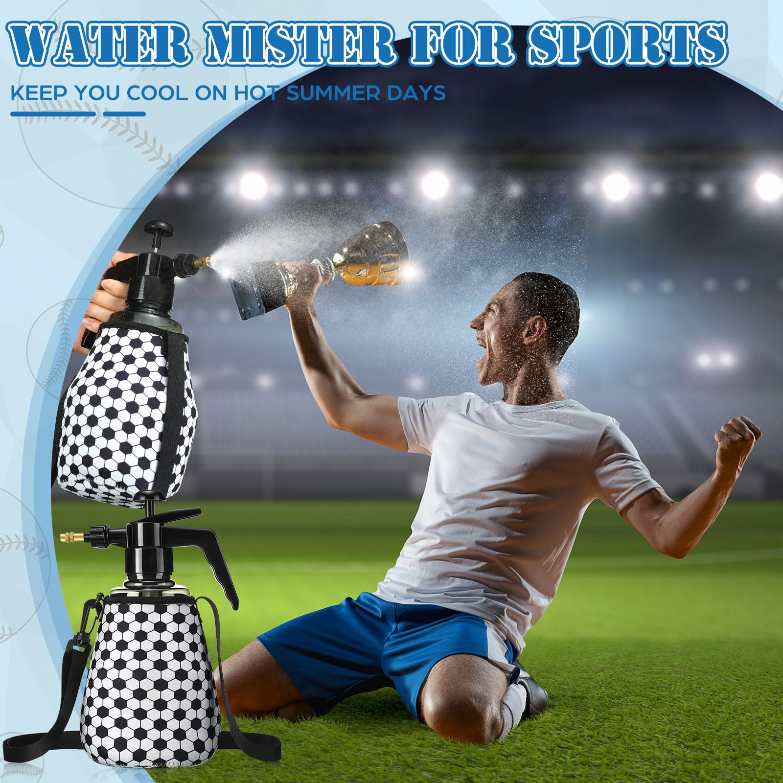 Hushee mister in use on soccer field, quick cooling during play