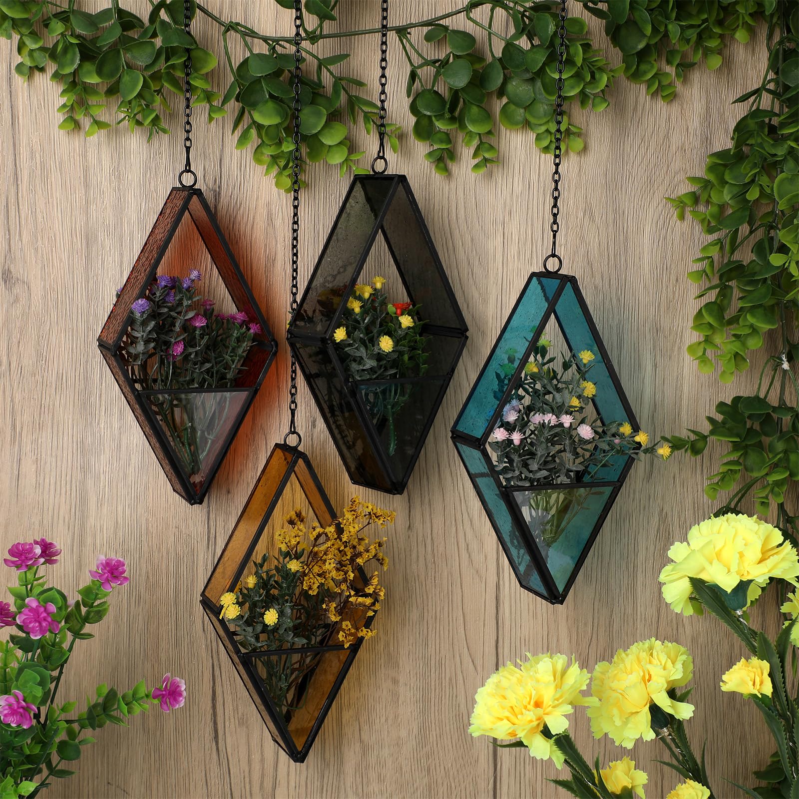 Hushee styled hanging terrariums at an event illustrating decorative and ambiance benefit