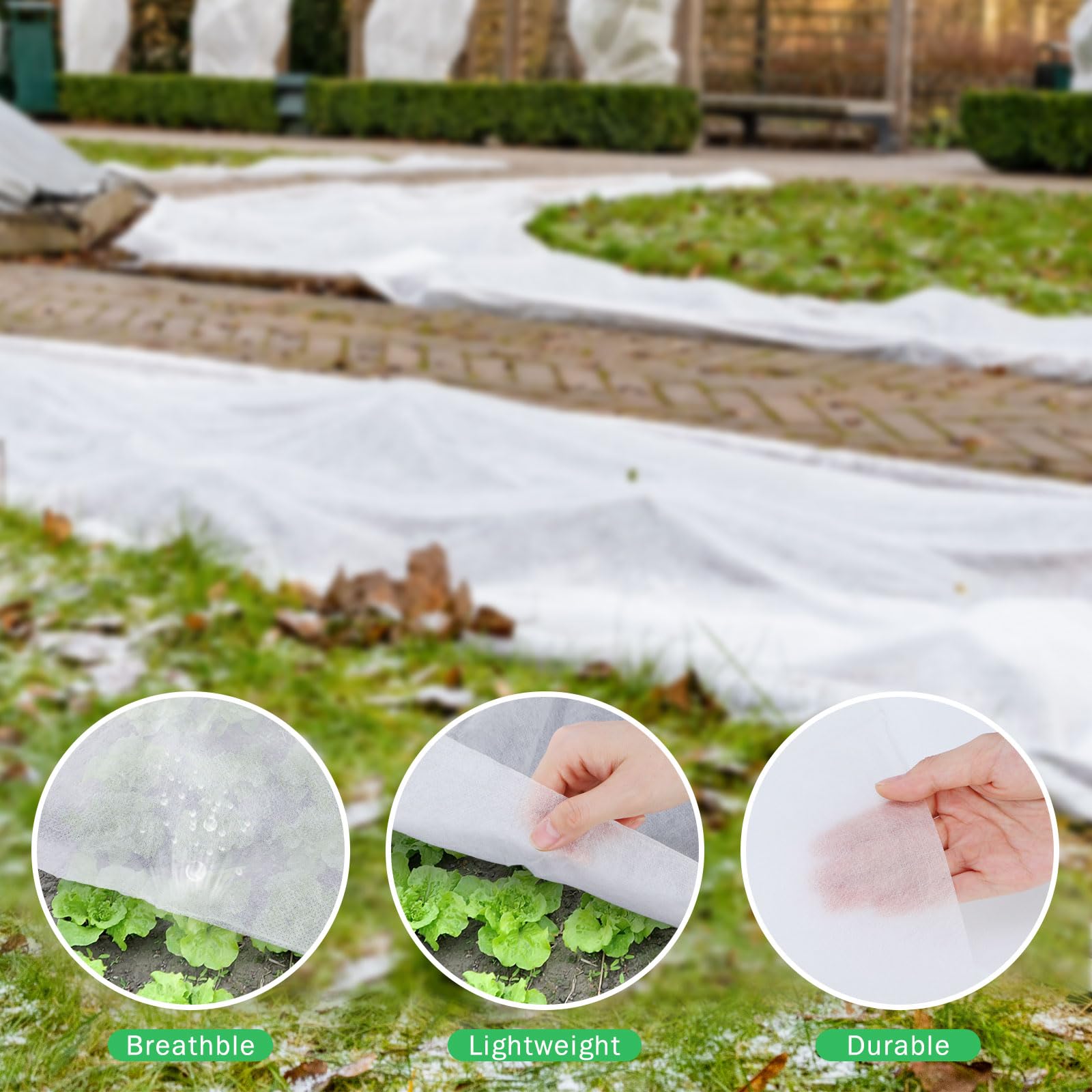 Hushee 8x24ft cover beside ruler showing size and coverage for garden rows