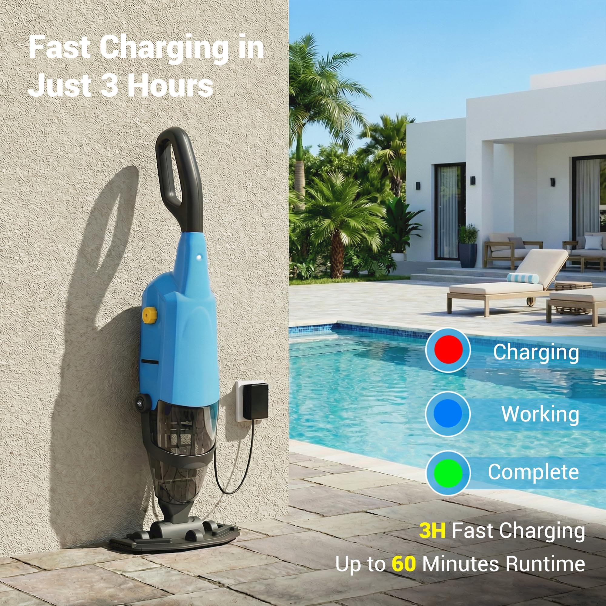 HUSHLIGHT battery with charger illustrating 60-minute runtime and fast charging benefit