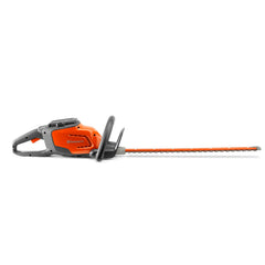 Husqvarna 115iHD55 blade close-up showing 55 cm dual-action cutting for clean hedge finishes