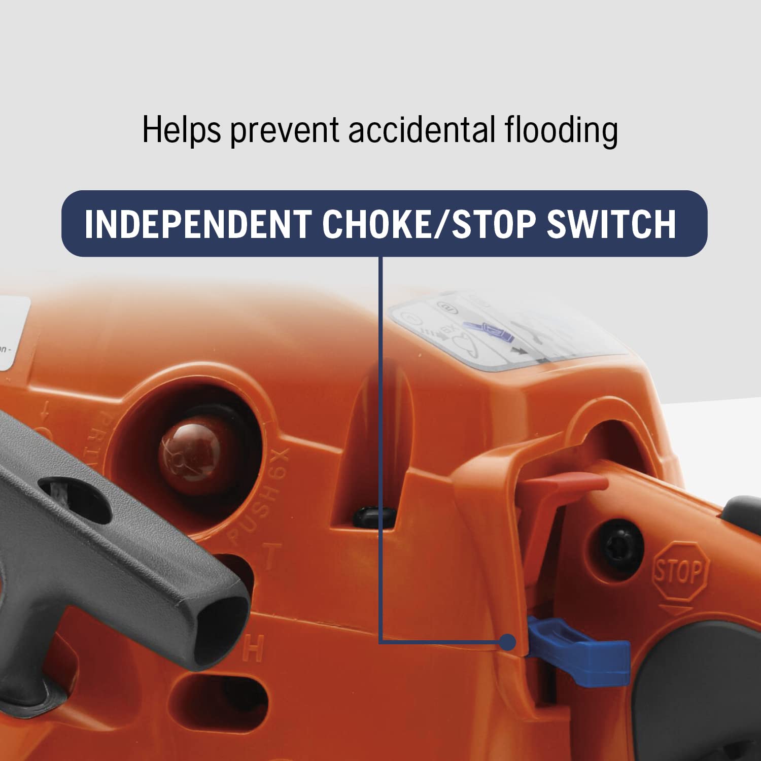 Husqvarna 120 Mark III choke and stop switch close-up for simpler starting