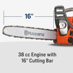 Husqvarna 120 controls and label close-up showing simple start features