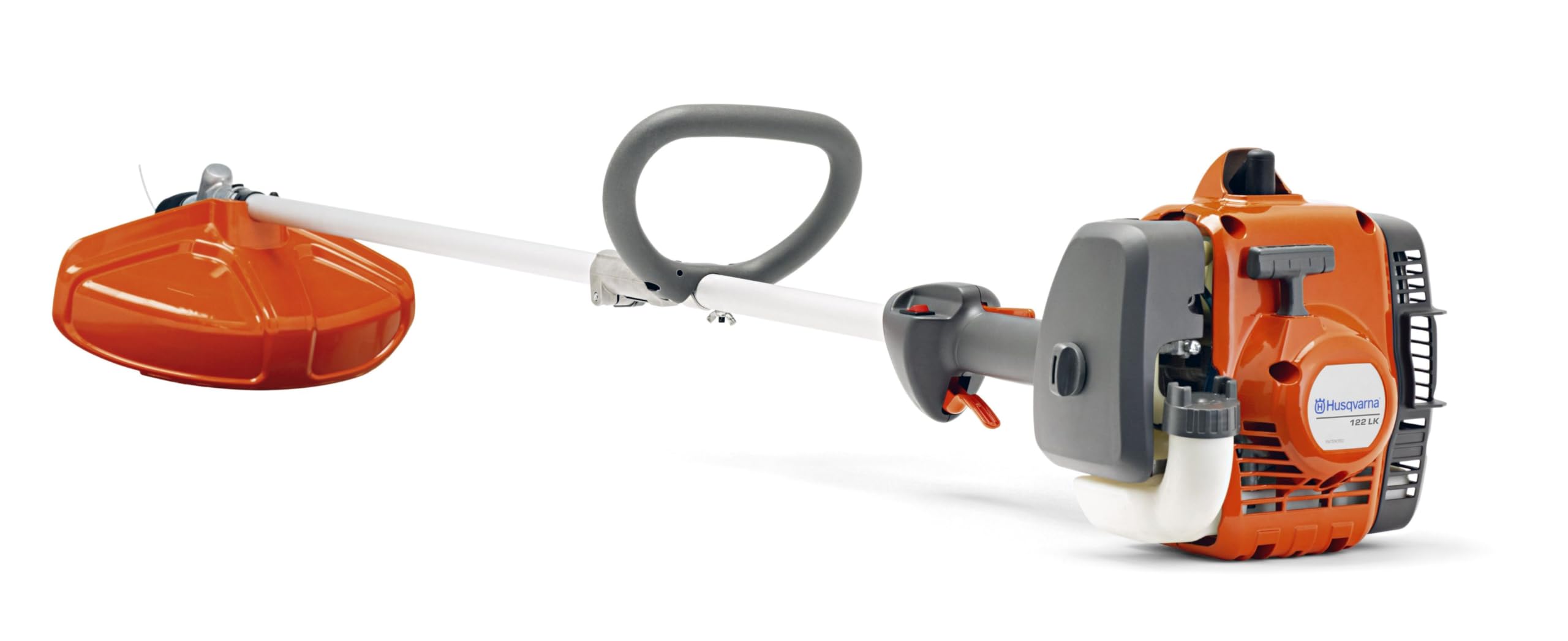 Husqvarna 122LK front view showing compact trimmer and controls for easy handling
