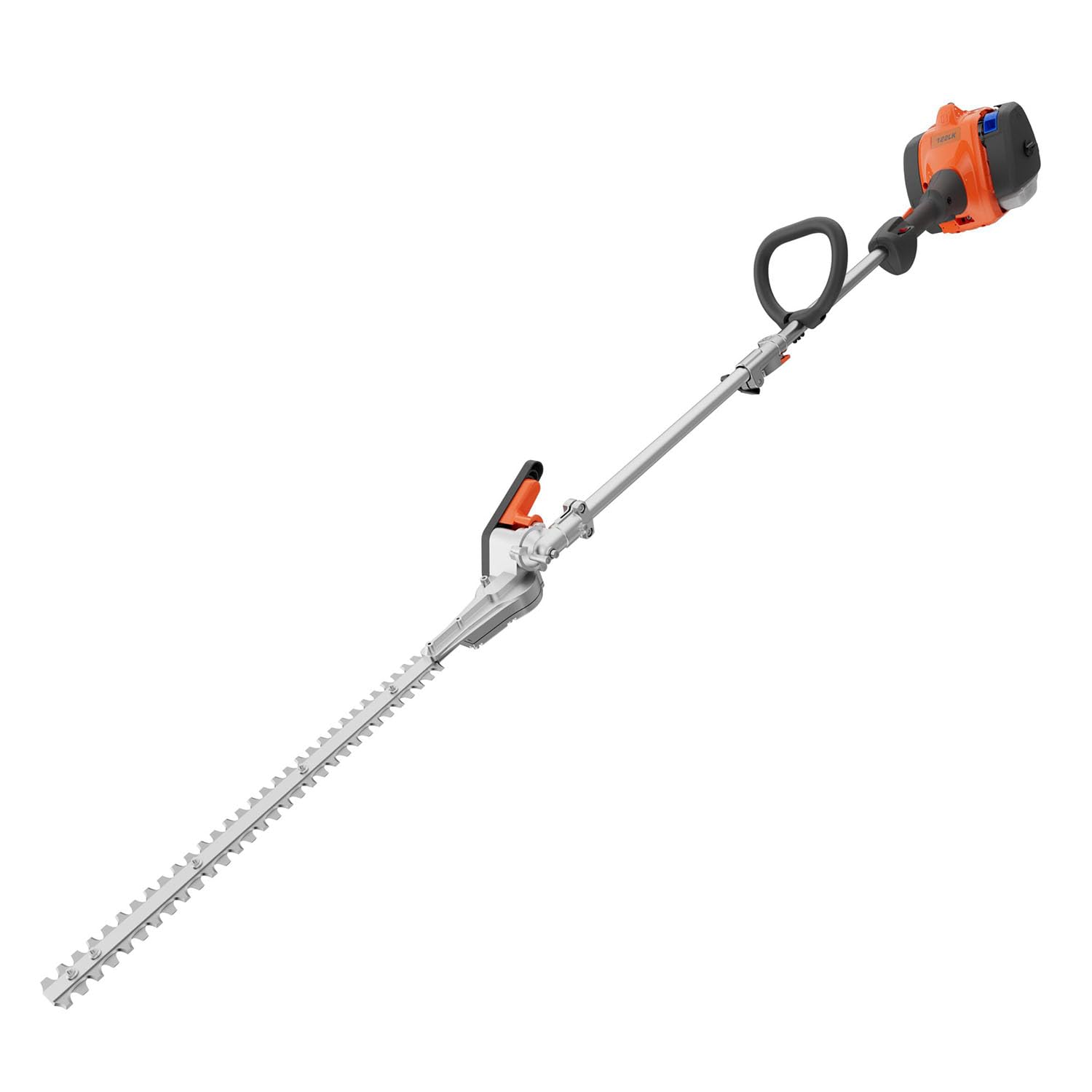Husqvarna hedge trimmer front angle showing cutter and handle benefit clean precise trimming