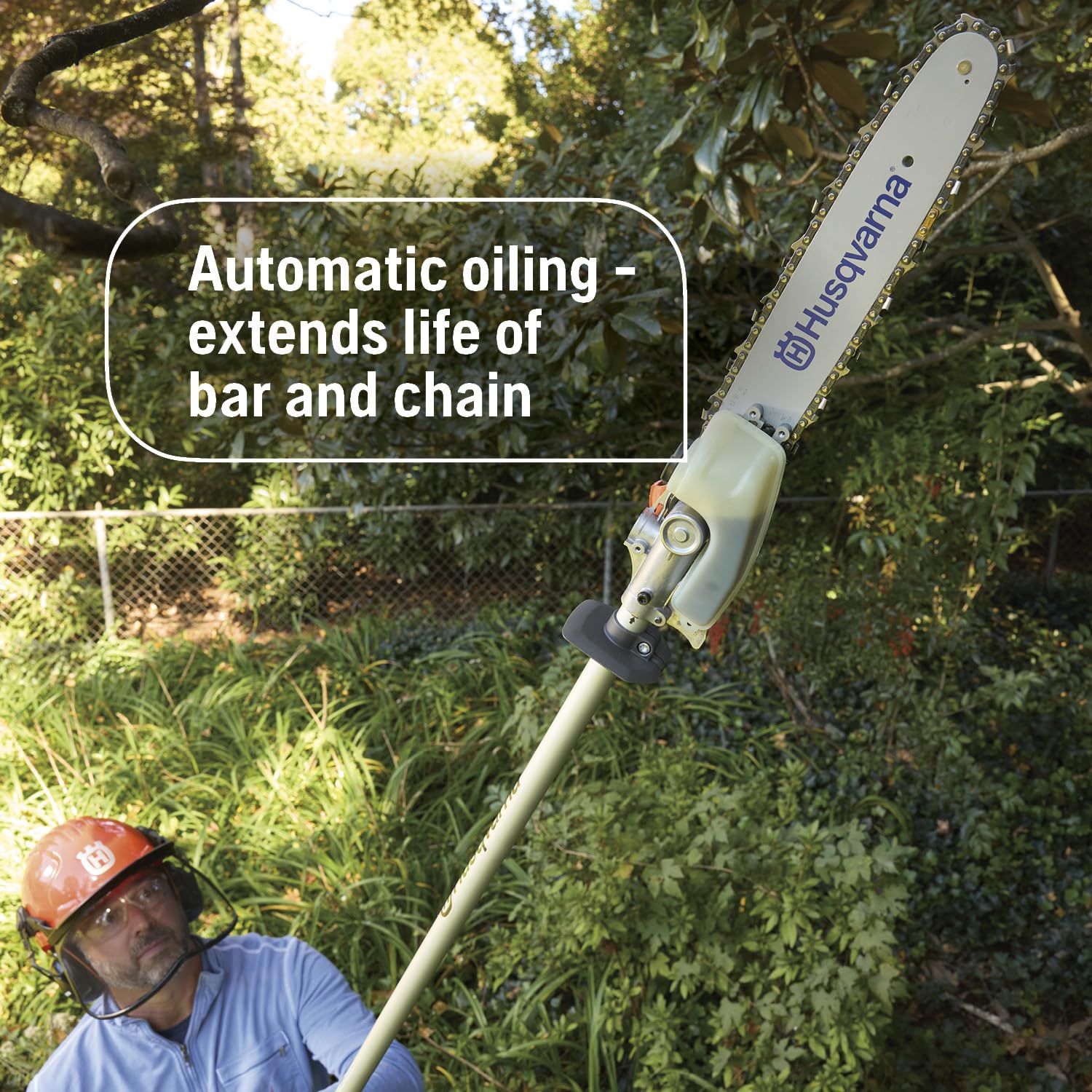 Husqvarna quick-attach connection detail showing easy attachment swaps