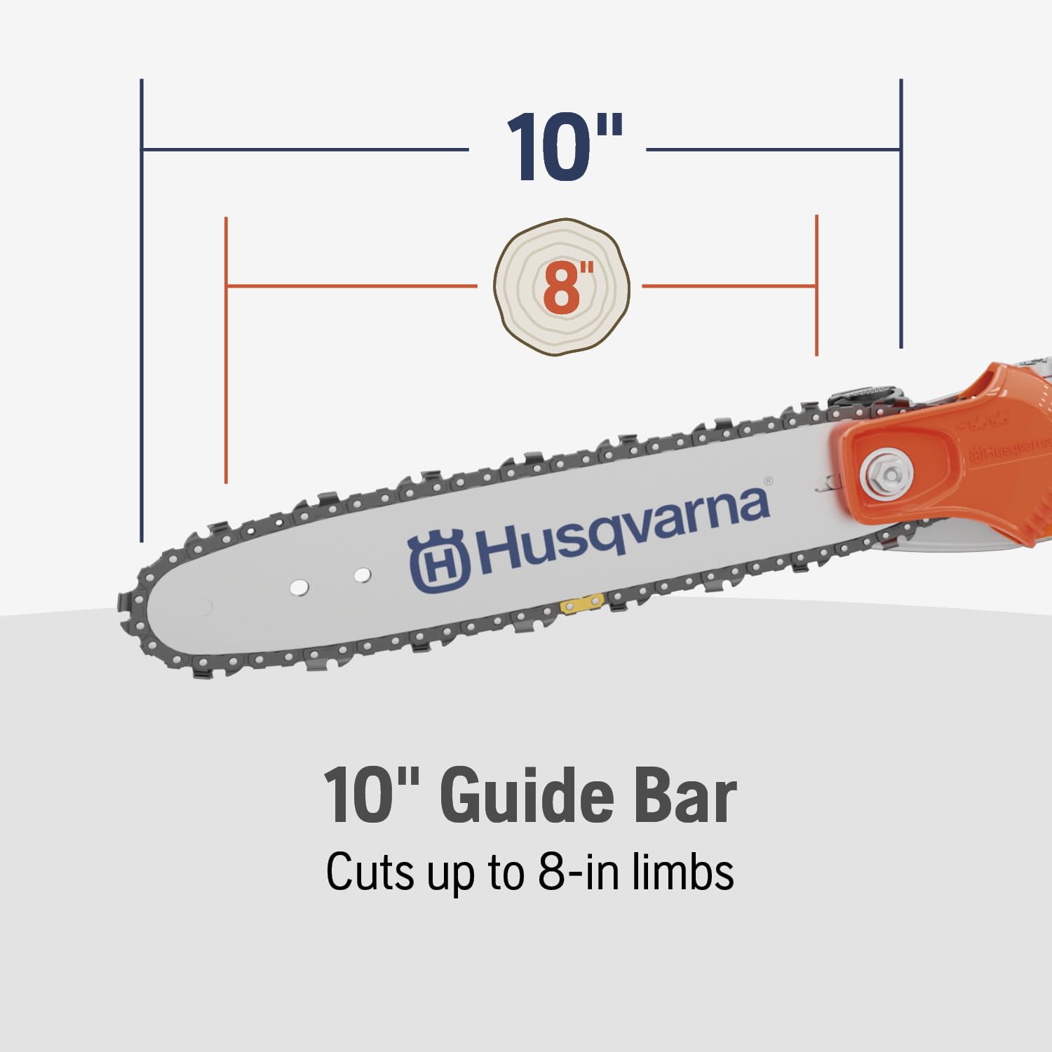 Husqvarna pole saw beside person to show 12-foot reach for perspective