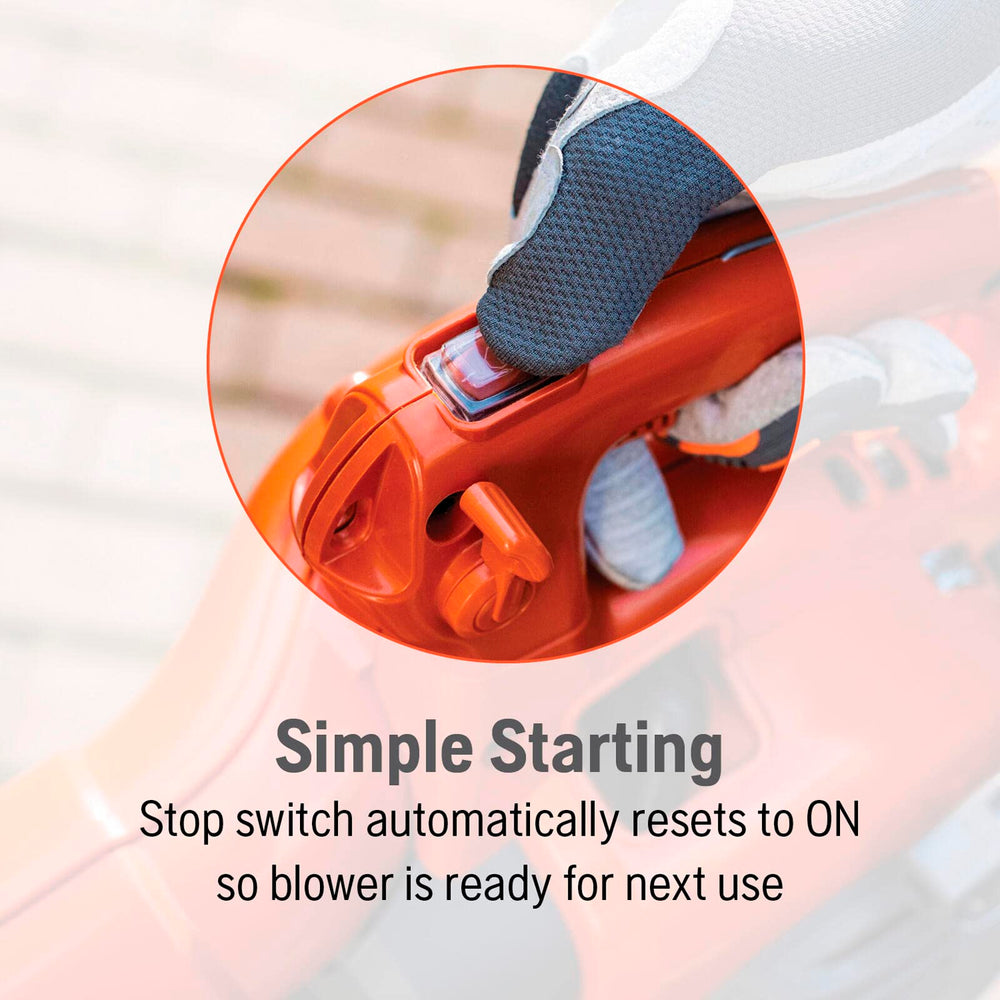 Husqvarna 125B in use on driveway for fast debris clearing