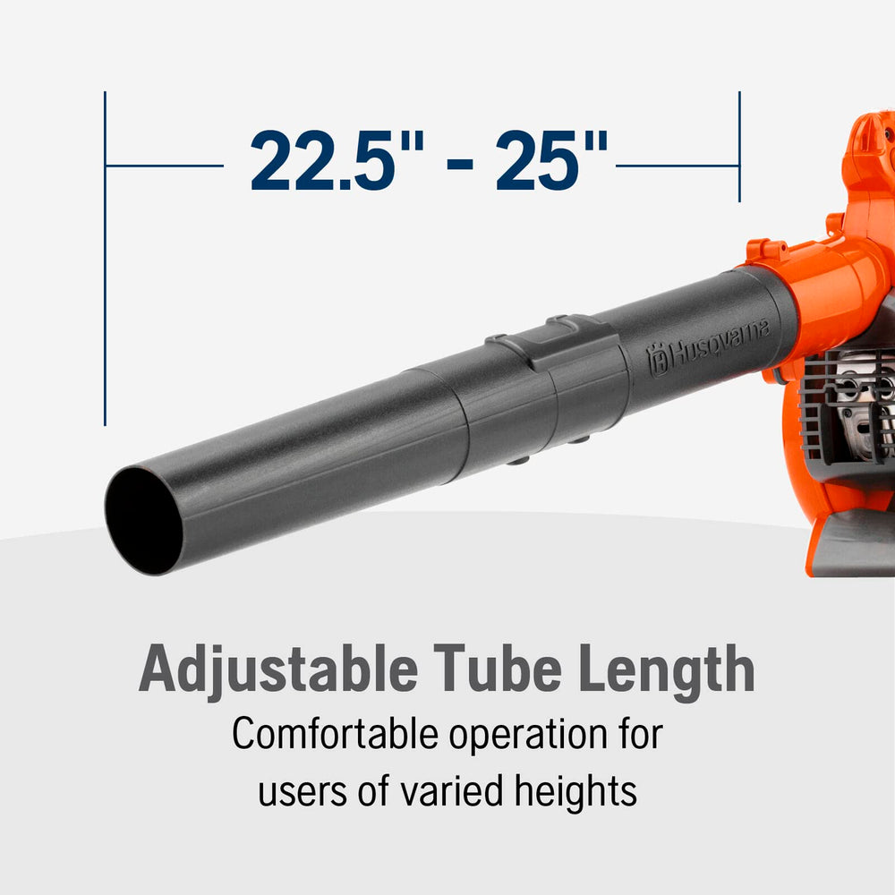 Husqvarna 125B beside scale highlighting lightweight 9.4-pound benefit