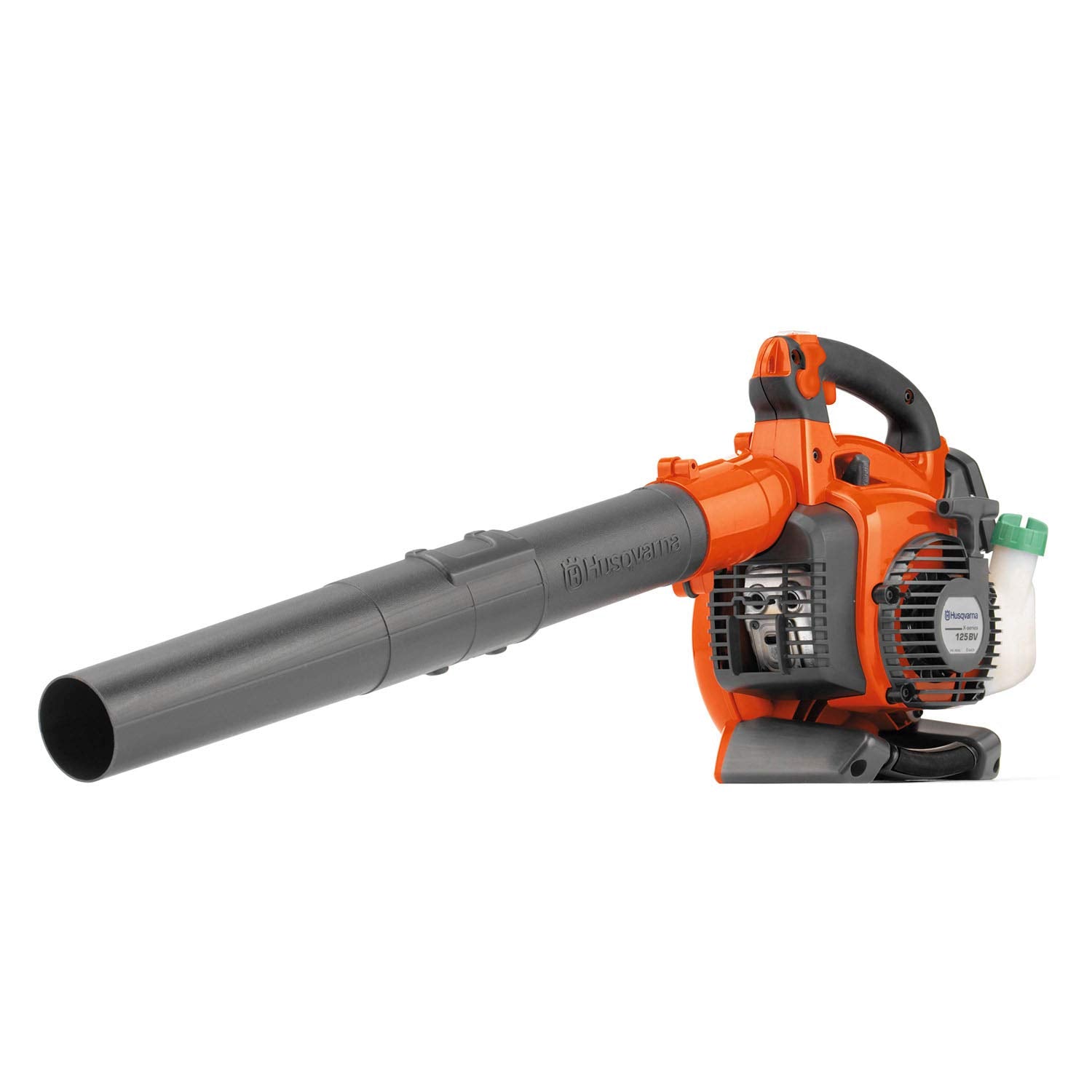 Husqvarna 125BVx front profile showing compact blower and benefits