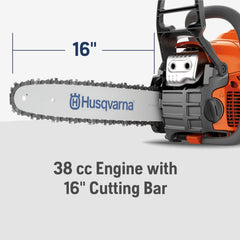 Husqvarna 130 engine close-up highlighting X-Torq motor for efficient power