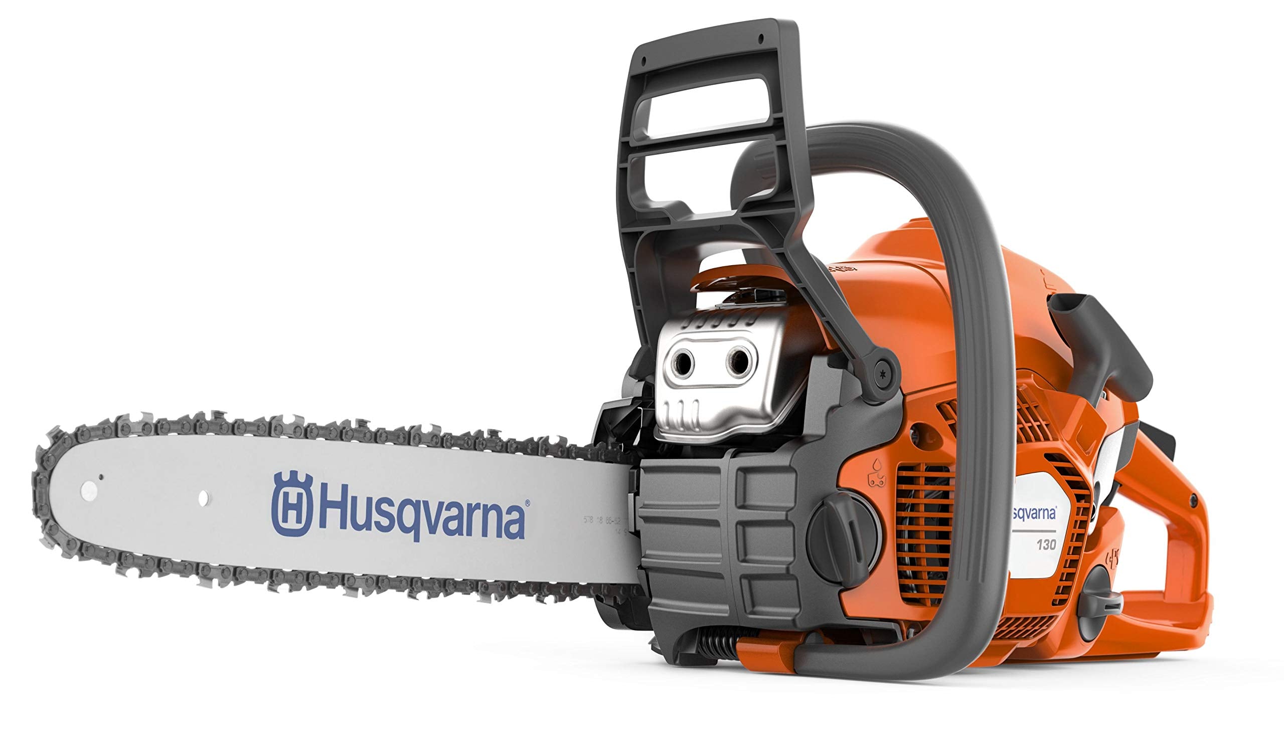 Husqvarna 130 front view showing compact design and handle for comfortable grip