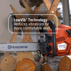 Husqvarna 130 inertia-activated chain brake close-up enhancing kickback safety